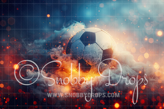 Soccer Ball on Fire Sports Fabric Backdrop-Fabric Photography Backdrop-Snobby Drops Fabric Backdrops for Photography, Exclusive Designs by Tara Mapes Photography, Enchanted Eye Creations by Tara Mapes, photography backgrounds, photography backdrops, fast shipping, US backdrops, cheap photography backdrops