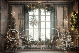 Soft Gray Christmas Window Fabric Backdrop-Fabric Photography Backdrop-Snobby Drops Fabric Backdrops for Photography, Exclusive Designs by Tara Mapes Photography, Enchanted Eye Creations by Tara Mapes, photography backgrounds, photography backdrops, fast shipping, US backdrops, cheap photography backdrops