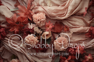 Soft Peach and Coral Fabric and Flower Wall Fine Art Fabric Backdrop-Fabric Photography Backdrop-Snobby Drops Fabric Backdrops for Photography, Exclusive Designs by Tara Mapes Photography, Enchanted Eye Creations by Tara Mapes, photography backgrounds, photography backdrops, fast shipping, US backdrops, cheap photography backdrops