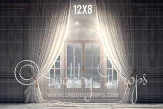 Soft White Winter Window Fabric Backdrop-Fabric Photography Backdrop-Snobby Drops Fabric Backdrops for Photography, Exclusive Designs by Tara Mapes Photography, Enchanted Eye Creations by Tara Mapes, photography backgrounds, photography backdrops, fast shipping, US backdrops, cheap photography backdrops