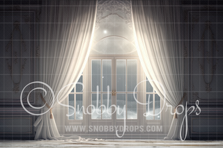 Soft White Winter Window Fabric Backdrop-Fabric Photography Backdrop-Snobby Drops Fabric Backdrops for Photography, Exclusive Designs by Tara Mapes Photography, Enchanted Eye Creations by Tara Mapes, photography backgrounds, photography backdrops, fast shipping, US backdrops, cheap photography backdrops