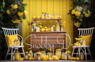 Southern Lemonade Stand Fabric Backdrop-Fabric Photography Backdrop-Snobby Drops Fabric Backdrops for Photography, Exclusive Designs by Tara Mapes Photography, Enchanted Eye Creations by Tara Mapes, photography backgrounds, photography backdrops, fast shipping, US backdrops, cheap photography backdrops