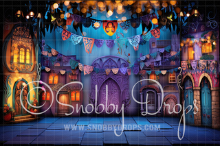 Spanish City Dia de los Muertos Backdrop-Fabric Photography Backdrop-Snobby Drops Fabric Backdrops for Photography, Exclusive Designs by Tara Mapes Photography, Enchanted Eye Creations by Tara Mapes, photography backgrounds, photography backdrops, fast shipping, US backdrops, cheap photography backdrops