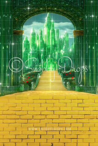 Sparkling Emerald City Entrance Fabric Backdrop Sweep-Fabric Photography Sweep-Snobby Drops Fabric Backdrops for Photography, Exclusive Designs by Tara Mapes Photography, Enchanted Eye Creations by Tara Mapes, photography backgrounds, photography backdrops, fast shipping, US backdrops, cheap photography backdrops