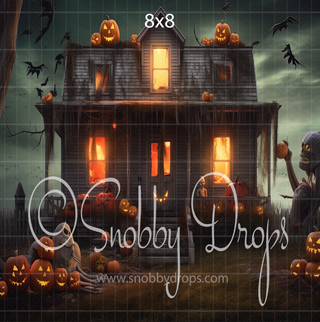 Spooky Haunted House Halloween Fabric Backdrop-Fabric Photography Backdrop-Snobby Drops Fabric Backdrops for Photography, Exclusive Designs by Tara Mapes Photography, Enchanted Eye Creations by Tara Mapes, photography backgrounds, photography backdrops, fast shipping, US backdrops, cheap photography backdrops