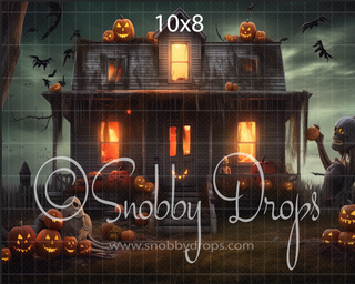 Spooky Haunted House Halloween Fabric Backdrop-Fabric Photography Backdrop-Snobby Drops Fabric Backdrops for Photography, Exclusive Designs by Tara Mapes Photography, Enchanted Eye Creations by Tara Mapes, photography backgrounds, photography backdrops, fast shipping, US backdrops, cheap photography backdrops