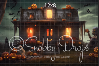 Spooky Haunted House Halloween Fabric Backdrop-Fabric Photography Backdrop-Snobby Drops Fabric Backdrops for Photography, Exclusive Designs by Tara Mapes Photography, Enchanted Eye Creations by Tara Mapes, photography backgrounds, photography backdrops, fast shipping, US backdrops, cheap photography backdrops