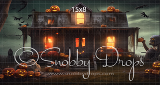 Spooky Haunted House Halloween Fabric Backdrop-Fabric Photography Backdrop-Snobby Drops Fabric Backdrops for Photography, Exclusive Designs by Tara Mapes Photography, Enchanted Eye Creations by Tara Mapes, photography backgrounds, photography backdrops, fast shipping, US backdrops, cheap photography backdrops