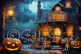 Spooky Sally's Shop Halloween Fabric Backdrop-Fabric Photography Backdrop-Snobby Drops Fabric Backdrops for Photography, Exclusive Designs by Tara Mapes Photography, Enchanted Eye Creations by Tara Mapes, photography backgrounds, photography backdrops, fast shipping, US backdrops, cheap photography backdrops