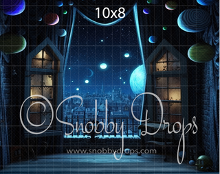 Spooky View Dark Christmas Window Halloween Fabric Backdrop-Fabric Photography Backdrop-Snobby Drops Fabric Backdrops for Photography, Exclusive Designs by Tara Mapes Photography, Enchanted Eye Creations by Tara Mapes, photography backgrounds, photography backdrops, fast shipping, US backdrops, cheap photography backdrops