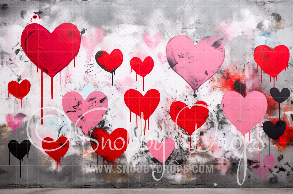 Spray Painted Red & Pink Hearts on Brick Valentine Fabric Backdrop – Snobby  Drops