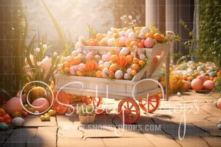 Spring Easter Cart Fabric Backdrop-Fabric Photography Backdrop-Snobby Drops Fabric Backdrops for Photography, Exclusive Designs by Tara Mapes Photography, Enchanted Eye Creations by Tara Mapes, photography backgrounds, photography backdrops, fast shipping, US backdrops, cheap photography backdrops