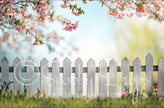 Spring Fence Fabric Backdrop-Fabric Photography Backdrop-Snobby Drops Fabric Backdrops for Photography, Exclusive Designs by Tara Mapes Photography, Enchanted Eye Creations by Tara Mapes, photography backgrounds, photography backdrops, fast shipping, US backdrops, cheap photography backdrops