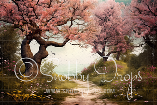 Spring Blossoms Path Fabric Backdrop-Fabric Photography Backdrop-Snobby Drops Fabric Backdrops for Photography, Exclusive Designs by Tara Mapes Photography, Enchanted Eye Creations by Tara Mapes, photography backgrounds, photography backdrops, fast shipping, US backdrops, cheap photography backdrops