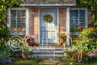 Spring Porch with Flowers Fabric Backdrop-Fabric Photography Backdrop-Snobby Drops Fabric Backdrops for Photography, Exclusive Designs by Tara Mapes Photography, Enchanted Eye Creations by Tara Mapes, photography backgrounds, photography backdrops, fast shipping, US backdrops, cheap photography backdrops