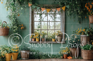 Spring Window with Banner Fabric Backdrop-Fabric Photography Backdrop-Snobby Drops Fabric Backdrops for Photography, Exclusive Designs by Tara Mapes Photography, Enchanted Eye Creations by Tara Mapes, photography backgrounds, photography backdrops, fast shipping, US backdrops, cheap photography backdrops