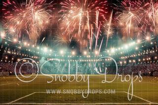 Stadium with Fireworks Sports Fabric Backdrop-Fabric Photography Backdrop-Snobby Drops Fabric Backdrops for Photography, Exclusive Designs by Tara Mapes Photography, Enchanted Eye Creations by Tara Mapes, photography backgrounds, photography backdrops, fast shipping, US backdrops, cheap photography backdrops