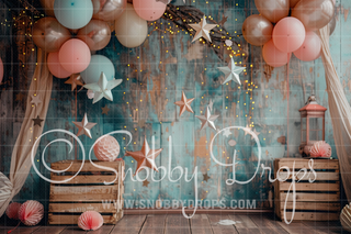 Stars Lights and Balloons Fabric Photography Backdrop-Fabric Photography Backdrop-Snobby Drops Fabric Backdrops for Photography, Exclusive Designs by Tara Mapes Photography, Enchanted Eye Creations by Tara Mapes, photography backgrounds, photography backdrops, fast shipping, US backdrops, cheap photography backdrops