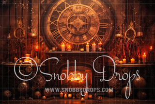 Steampunk Christmas Fireplace Fabric Backdrop-Fabric Photography Backdrop-Snobby Drops Fabric Backdrops for Photography, Exclusive Designs by Tara Mapes Photography, Enchanted Eye Creations by Tara Mapes, photography backgrounds, photography backdrops, fast shipping, US backdrops, cheap photography backdrops
