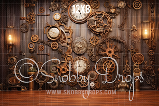 Steampunk Studio Fabric Backdrop-Fabric Photography Backdrop-Snobby Drops Fabric Backdrops for Photography, Exclusive Designs by Tara Mapes Photography, Enchanted Eye Creations by Tara Mapes, photography backgrounds, photography backdrops, fast shipping, US backdrops, cheap photography backdrops