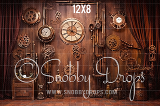 Steampunk Studio Fabric Backdrop-Fabric Photography Backdrop-Snobby Drops Fabric Backdrops for Photography, Exclusive Designs by Tara Mapes Photography, Enchanted Eye Creations by Tara Mapes, photography backgrounds, photography backdrops, fast shipping, US backdrops, cheap photography backdrops