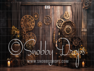 Steampunk Studio Fabric Backdrop-Fabric Photography Backdrop-Snobby Drops Fabric Backdrops for Photography, Exclusive Designs by Tara Mapes Photography, Enchanted Eye Creations by Tara Mapes, photography backgrounds, photography backdrops, fast shipping, US backdrops, cheap photography backdrops