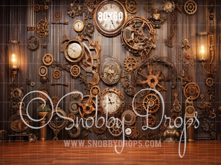 Steampunk Studio Fabric Backdrop-Fabric Photography Backdrop-Snobby Drops Fabric Backdrops for Photography, Exclusive Designs by Tara Mapes Photography, Enchanted Eye Creations by Tara Mapes, photography backgrounds, photography backdrops, fast shipping, US backdrops, cheap photography backdrops