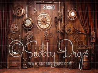 Steampunk Studio Fabric Backdrop-Fabric Photography Backdrop-Snobby Drops Fabric Backdrops for Photography, Exclusive Designs by Tara Mapes Photography, Enchanted Eye Creations by Tara Mapes, photography backgrounds, photography backdrops, fast shipping, US backdrops, cheap photography backdrops