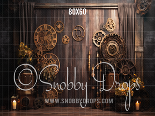 Steampunk Studio Fabric Backdrop-Fabric Photography Backdrop-Snobby Drops Fabric Backdrops for Photography, Exclusive Designs by Tara Mapes Photography, Enchanted Eye Creations by Tara Mapes, photography backgrounds, photography backdrops, fast shipping, US backdrops, cheap photography backdrops