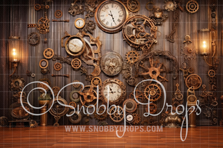 Steampunk Studio Fabric Backdrop-Fabric Photography Backdrop-Snobby Drops Fabric Backdrops for Photography, Exclusive Designs by Tara Mapes Photography, Enchanted Eye Creations by Tara Mapes, photography backgrounds, photography backdrops, fast shipping, US backdrops, cheap photography backdrops