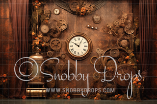 Steampunk Studio Fabric Backdrop-Fabric Photography Backdrop-Snobby Drops Fabric Backdrops for Photography, Exclusive Designs by Tara Mapes Photography, Enchanted Eye Creations by Tara Mapes, photography backgrounds, photography backdrops, fast shipping, US backdrops, cheap photography backdrops