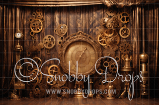 Steampunk Studio Fabric Backdrop-Fabric Photography Backdrop-Snobby Drops Fabric Backdrops for Photography, Exclusive Designs by Tara Mapes Photography, Enchanted Eye Creations by Tara Mapes, photography backgrounds, photography backdrops, fast shipping, US backdrops, cheap photography backdrops