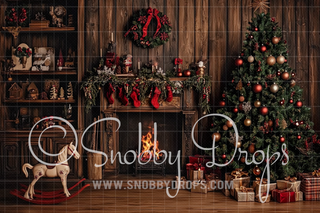 Storybook Christmas Fireplace Fabric Backdrop-Fabric Photography Backdrop-Snobby Drops Fabric Backdrops for Photography, Exclusive Designs by Tara Mapes Photography, Enchanted Eye Creations by Tara Mapes, photography backgrounds, photography backdrops, fast shipping, US backdrops, cheap photography backdrops