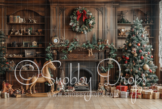 Storybook Classic Christmas Fireplace Fabric Backdrop-Fabric Photography Backdrop-Snobby Drops Fabric Backdrops for Photography, Exclusive Designs by Tara Mapes Photography, Enchanted Eye Creations by Tara Mapes, photography backgrounds, photography backdrops, fast shipping, US backdrops, cheap photography backdrops