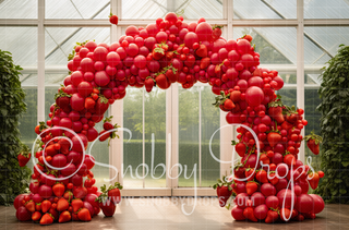 Strawberry Balloon Arch Fabric Backdrop-Fabric Photography Backdrop-Snobby Drops Fabric Backdrops for Photography, Exclusive Designs by Tara Mapes Photography, Enchanted Eye Creations by Tara Mapes, photography backgrounds, photography backdrops, fast shipping, US backdrops, cheap photography backdrops