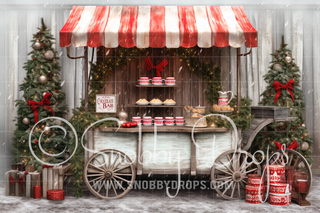 Striped Vintage Hot Chocolate Cart Fabric Backdrop-Fabric Photography Backdrop-Snobby Drops Fabric Backdrops for Photography, Exclusive Designs by Tara Mapes Photography, Enchanted Eye Creations by Tara Mapes, photography backgrounds, photography backdrops, fast shipping, US backdrops, cheap photography backdrops