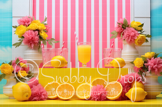 Stripes Lemonade Stand Fabric Backdrop-Fabric Photography Backdrop-Snobby Drops Fabric Backdrops for Photography, Exclusive Designs by Tara Mapes Photography, Enchanted Eye Creations by Tara Mapes, photography backgrounds, photography backdrops, fast shipping, US backdrops, cheap photography backdrops