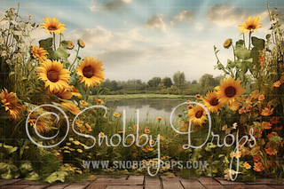 Studio Sunflowers Field Fabric Backdrop-Fabric Photography Backdrop-Snobby Drops Fabric Backdrops for Photography, Exclusive Designs by Tara Mapes Photography, Enchanted Eye Creations by Tara Mapes, photography backgrounds, photography backdrops, fast shipping, US backdrops, cheap photography backdrops