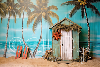 Studio Tropical Beach Shack Fabric Backdrop-Fabric Photography Backdrop-Snobby Drops Fabric Backdrops for Photography, Exclusive Designs by Tara Mapes Photography, Enchanted Eye Creations by Tara Mapes, photography backgrounds, photography backdrops, fast shipping, US backdrops, cheap photography backdrops