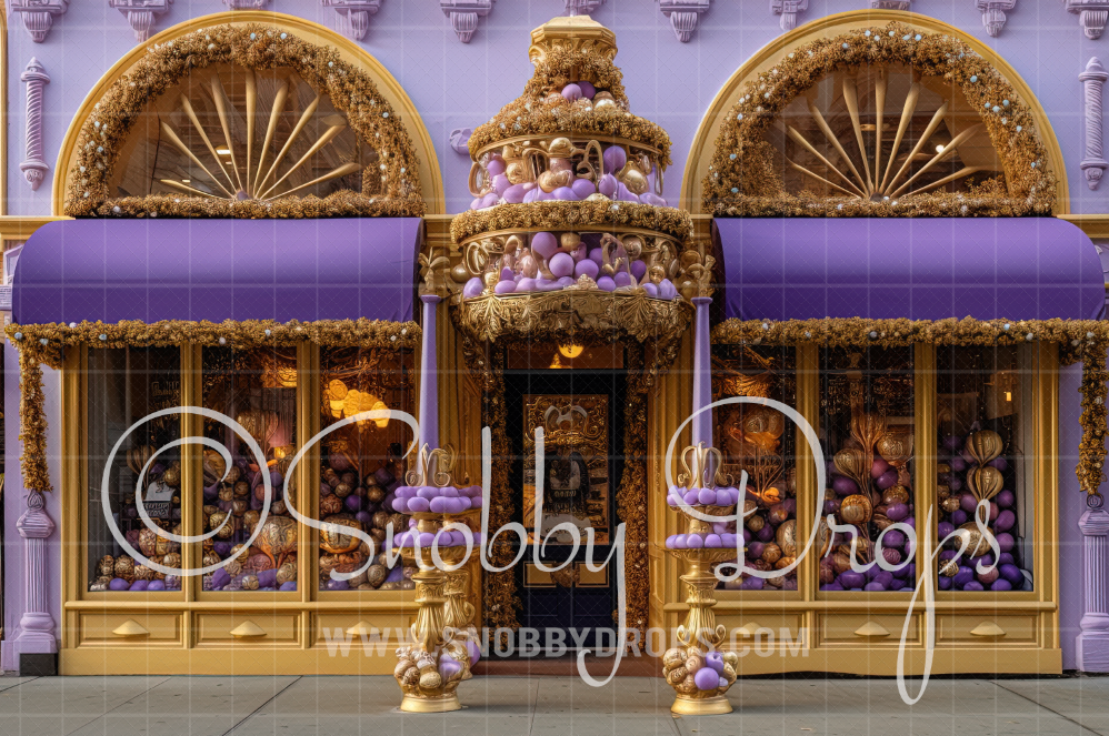 Snobby Drops Sugar Plum Candy Shop Storefront Fabric Backdrop Made in