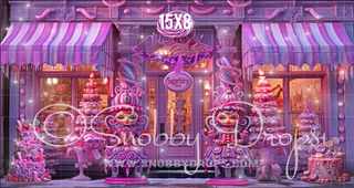 Sugar Plum Fairy Nutcracker Candy Shop Storefront Fabric Backdrop-Fabric Photography Backdrop-Snobby Drops Fabric Backdrops for Photography, Exclusive Designs by Tara Mapes Photography, Enchanted Eye Creations by Tara Mapes, photography backgrounds, photography backdrops, fast shipping, US backdrops, cheap photography backdrops