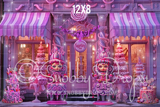 Sugar Plum Fairy Nutcracker Candy Shop Storefront Fabric Backdrop-Fabric Photography Backdrop-Snobby Drops Fabric Backdrops for Photography, Exclusive Designs by Tara Mapes Photography, Enchanted Eye Creations by Tara Mapes, photography backgrounds, photography backdrops, fast shipping, US backdrops, cheap photography backdrops