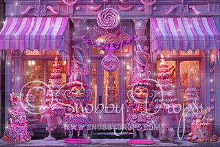 Sugar Plum Fairy Nutcracker Candy Shop Storefront Fabric Backdrop-Fabric Photography Backdrop-Snobby Drops Fabric Backdrops for Photography, Exclusive Designs by Tara Mapes Photography, Enchanted Eye Creations by Tara Mapes, photography backgrounds, photography backdrops, fast shipping, US backdrops, cheap photography backdrops