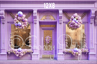 Sugar Plum Shop Storefront Fabric Backdrop-Fabric Photography Backdrop-Snobby Drops Fabric Backdrops for Photography, Exclusive Designs by Tara Mapes Photography, Enchanted Eye Creations by Tara Mapes, photography backgrounds, photography backdrops, fast shipping, US backdrops, cheap photography backdrops