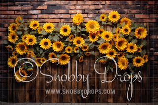 Sunflower Fence Fabric Backdrop-Fabric Photography Backdrop-Snobby Drops Fabric Backdrops for Photography, Exclusive Designs by Tara Mapes Photography, Enchanted Eye Creations by Tara Mapes, photography backgrounds, photography backdrops, fast shipping, US backdrops, cheap photography backdrops