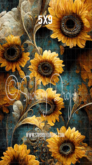 Sunflowers Fine Art Fabric Backdrop Sweep-Fabric Photography Sweep-Snobby Drops Fabric Backdrops for Photography, Exclusive Designs by Tara Mapes Photography, Enchanted Eye Creations by Tara Mapes, photography backgrounds, photography backdrops, fast shipping, US backdrops, cheap photography backdrops