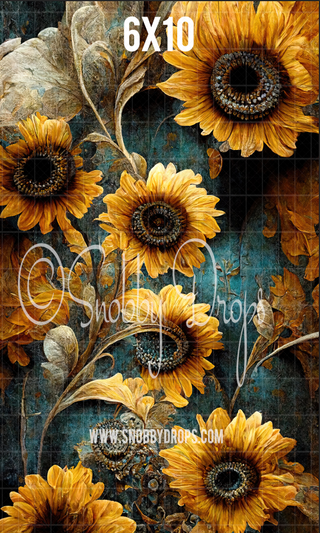 Sunflowers Fine Art Fabric Backdrop Sweep-Fabric Photography Sweep-Snobby Drops Fabric Backdrops for Photography, Exclusive Designs by Tara Mapes Photography, Enchanted Eye Creations by Tara Mapes, photography backgrounds, photography backdrops, fast shipping, US backdrops, cheap photography backdrops