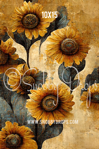 Sunflowers on Yellow Fine Art Fabric Backdrop Sweep-Fabric Photography Sweep-Snobby Drops Fabric Backdrops for Photography, Exclusive Designs by Tara Mapes Photography, Enchanted Eye Creations by Tara Mapes, photography backgrounds, photography backdrops, fast shipping, US backdrops, cheap photography backdrops