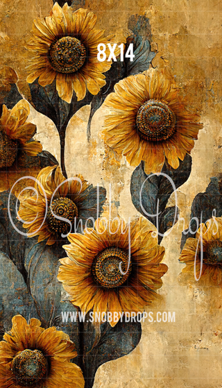 Sunflowers on Yellow Fine Art Fabric Backdrop Sweep-Fabric Photography Sweep-Snobby Drops Fabric Backdrops for Photography, Exclusive Designs by Tara Mapes Photography, Enchanted Eye Creations by Tara Mapes, photography backgrounds, photography backdrops, fast shipping, US backdrops, cheap photography backdrops