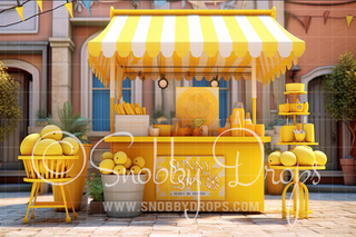 Sunny Sips Lemonade Stand Fabric Backdrop-Fabric Photography Backdrop-Snobby Drops Fabric Backdrops for Photography, Exclusive Designs by Tara Mapes Photography, Enchanted Eye Creations by Tara Mapes, photography backgrounds, photography backdrops, fast shipping, US backdrops, cheap photography backdrops